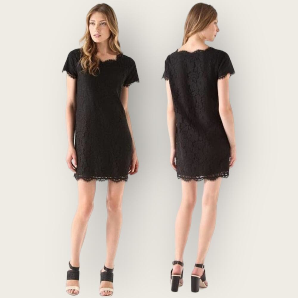 Joie Susina Floral Lace Shift Dress | Small | Black |Short Sleeve Cocktail Mini